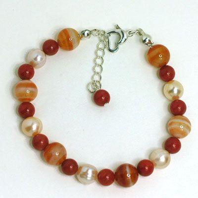 珊瑚＆パール&サードニクスブレスレット　レディース　結婚運・家庭運アップ　パワーストーン　天然石　送料無料　 |  | 04