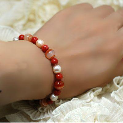 珊瑚＆パール&サードニクスブレスレット　レディース　結婚運・家庭運アップ　パワーストーン　天然石　送料無料　 |  | 05