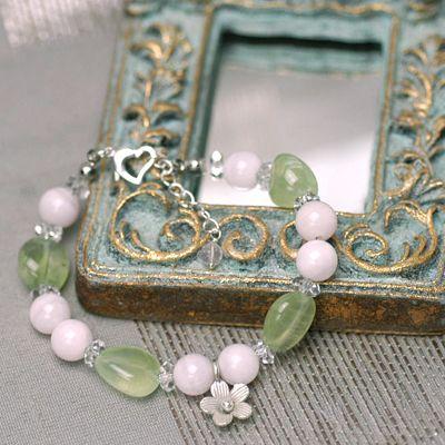 プレナイト＆ピンクカルサイト＆水晶ブレスレット　レディース　送料無料　パワーストーン天然石　ピュアヒーリング | 