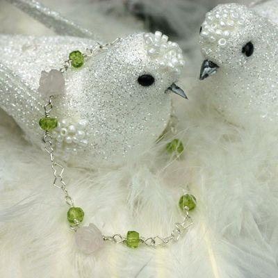 ローズクォーツ＆ペリドットローズブレスレット　レディース　パワーストーン天然石 |  | 01