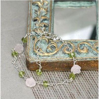 ローズクォーツ＆ペリドットローズブレスレット　レディース　パワーストーン天然石 |  | 03