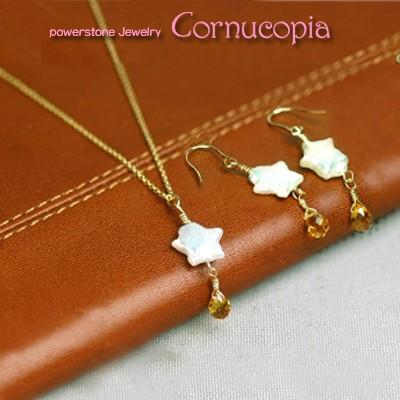 星型パールネックレス＆ピアスセット/誕生石シリーズ　セットアップ　真珠　天然石　送料無料 | 