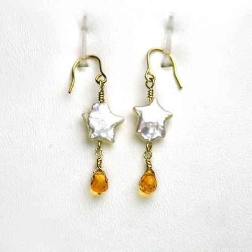 星型パールネックレス＆ピアスセット/誕生石シリーズ　セットアップ　真珠　天然石　送料無料 |  | 03