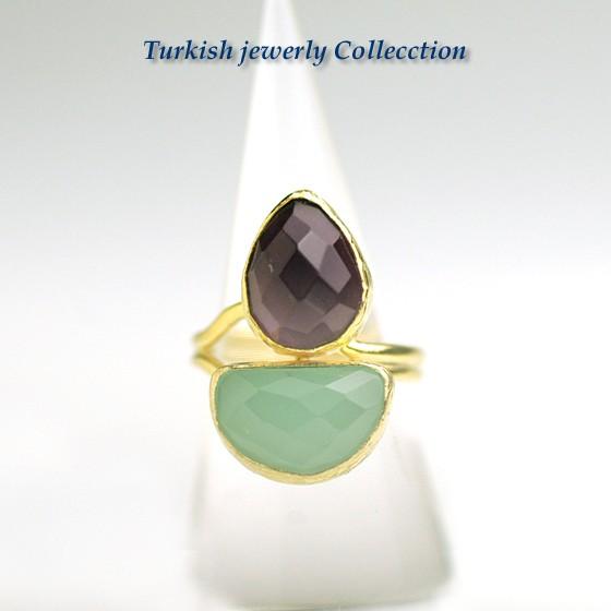 【売り尽くし半額セール】アメジスト＆カルセドニー　ターキッシュ２ストーンリング２　パワーストーン　指輪フリーサイズ　2月誕生石　天然石 | 