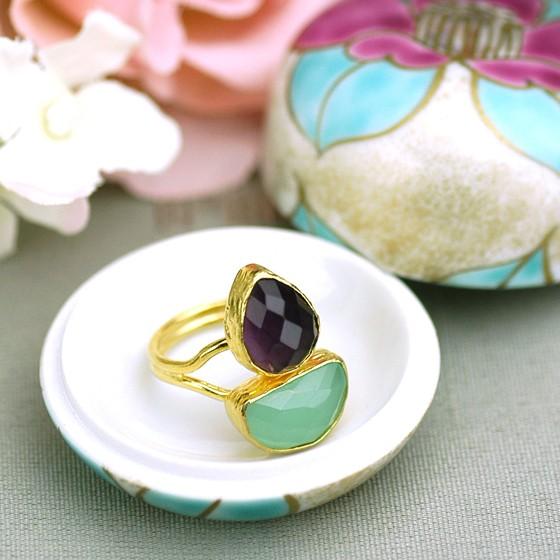 【売り尽くし半額セール】アメジスト＆カルセドニー　ターキッシュ２ストーンリング２　パワーストーン　指輪フリーサイズ　2月誕生石　天然石 |  | 01