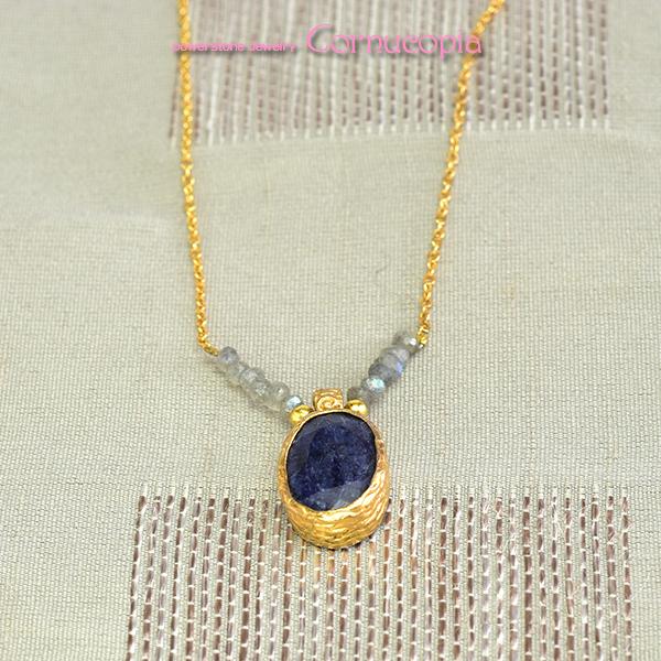 【売り尽くし半額セール】ターキッシュサファイヤネックレス/サファイヤ＆ラブラトライト　９月誕生石　パワーストーン　天然石 |  | 02