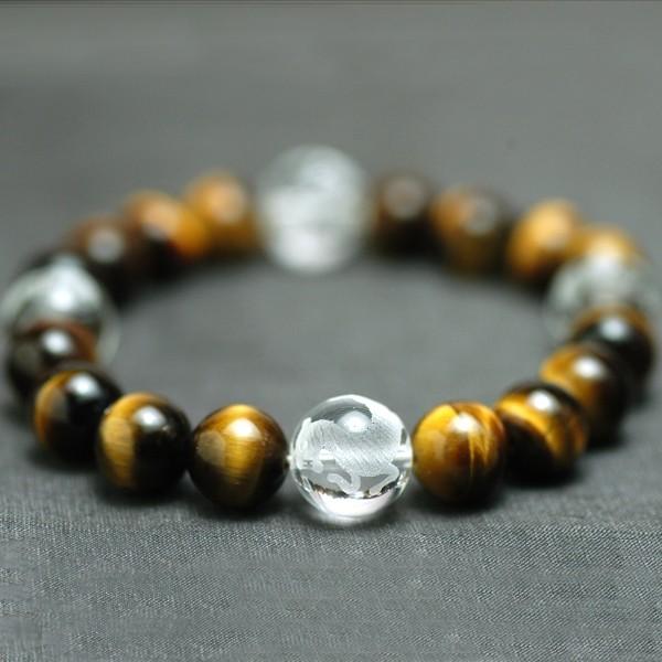 ユピテルパワーストーン　メンズブレスレット　/タイガーアイ＆四神彫り水晶　天然石　送料無料 |  | 06