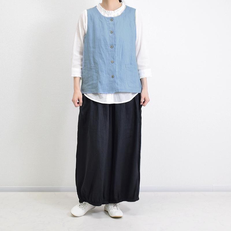麻100%素材 リネン 前開きボタン ポケット付き ベスト 【メール便