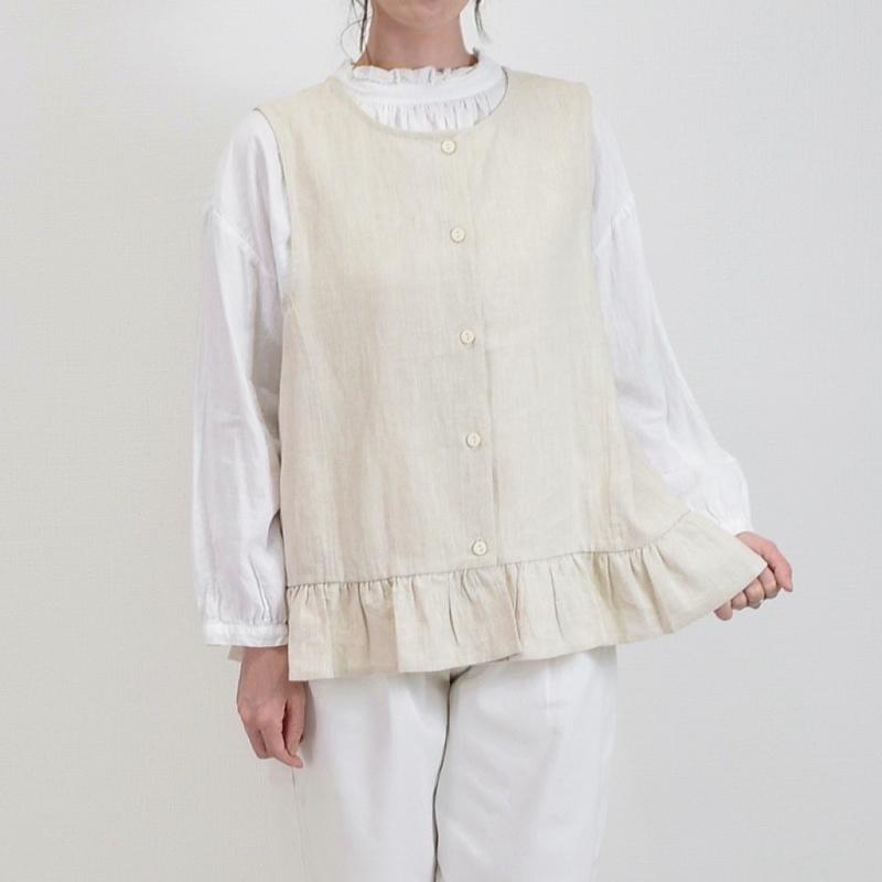 麻100％ 裾フリル ギャザーベスト ラミー【レディース ファッション