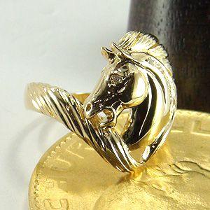 ホースモチーフダイヤモンドイエローゴールドリング K18金馬の  
