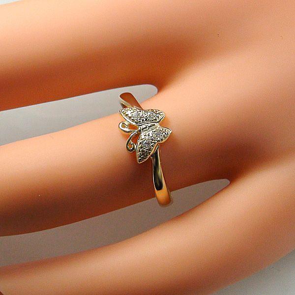 K18蝶のモチーフダイヤリング指輪バタフライリングゴールドリング天然