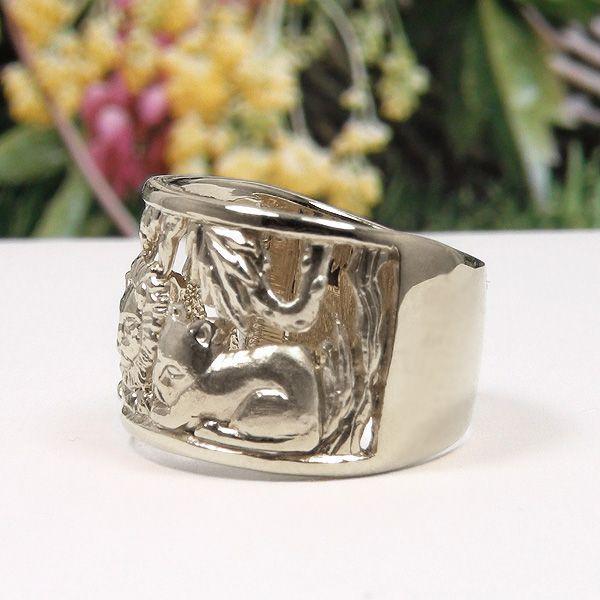 モチーフ透かし模様 幅広リング指輪プラチナリング ライオンモチーフ