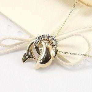 イルカデザイン ホワイトゴールドネックレス イルカデザイン ホワイト