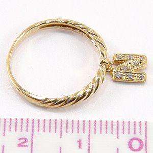 K18金ゆれるイニシャルリング シンプルゴールドダイヤモンドリング アルファベット指輪の画像