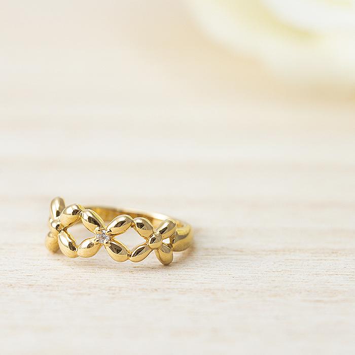 ピンキーリング レディース ダイヤ18金 ゴールドフラワー花 K18シンプルリングの画像