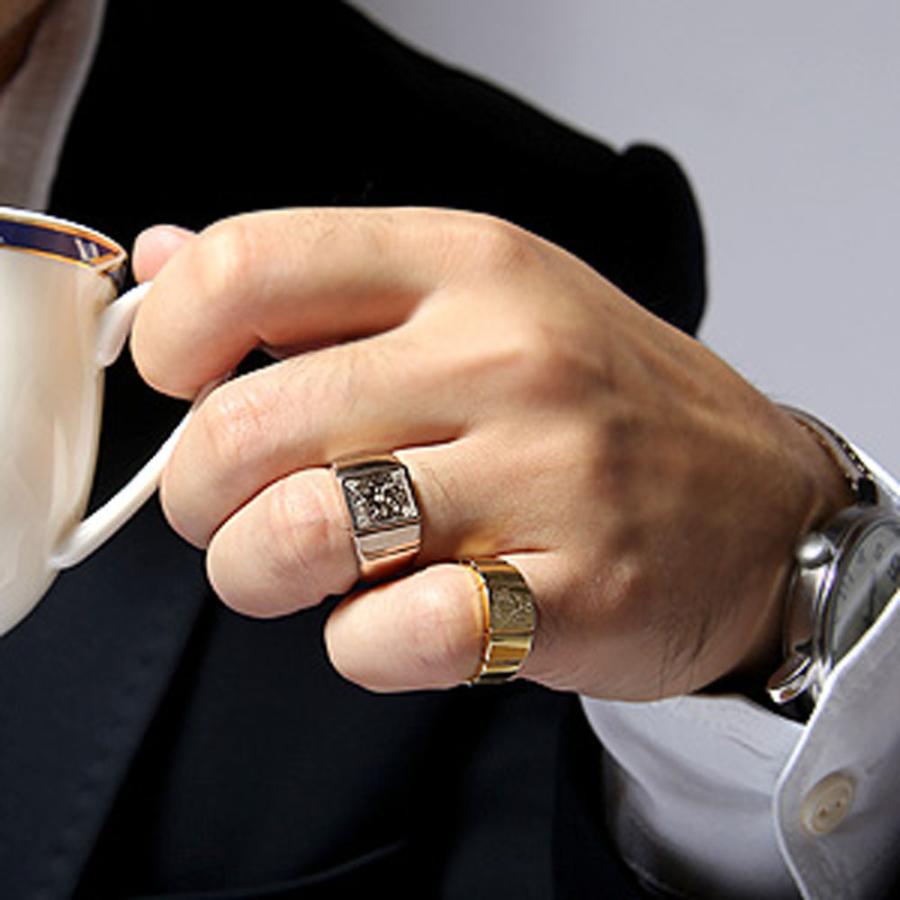 18Kダイヤモンド18金指輪印台メンズ リング人気ゴールド K18 紋章刻印