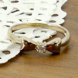 ピンキーリング 指輪 ダイヤ レディース  18金 リボン ゴールド K18 シンプルダイヤモンドリングの画像