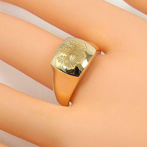 18金ゴールド印台シグネットメンズリング 家紋機械彫刻K18指輪刻印入り