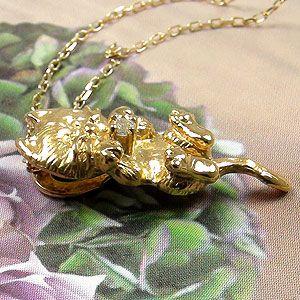 3月誕生石猫モチーフアクアマリンペンダントネックレスK18ゴールド  