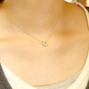 ホースシュー ネックレス K18 ゴールドカラー ストーン 馬蹄ネックレスホースシューK18ゴールドネックレスペンダント