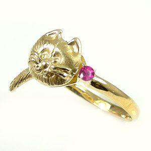 7月誕生石ルビー猫モチーフリングK18ゴールド指輪 : ジュエリー工房  
