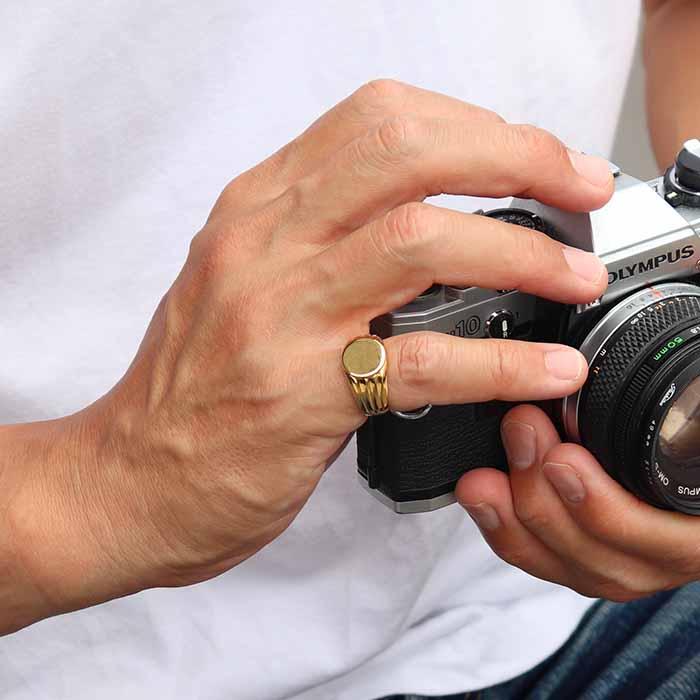 K18指輪印台18金家紋 ゴールドシグネットメンズリング 機械彫刻K18刻印