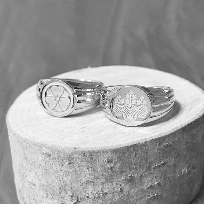 印台家紋入りPT900プラチナリング機械彫刻指輪メンズリング