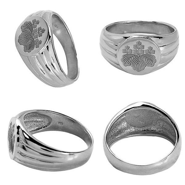 指輪18K K白金刻印あり 18金 メンズ リング 印台 家紋 指輪 ホワイトゴールド 機械彫刻 K18 金