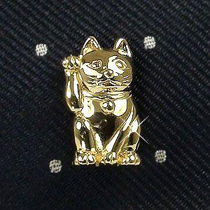 ラぺルピンK18猫のタイタックイエローゴールド招き猫タイピン 