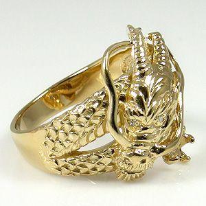 ダイヤモンド18金 ゴールド竜メンズ K18ドラゴン龍 0.01ct刻印入り