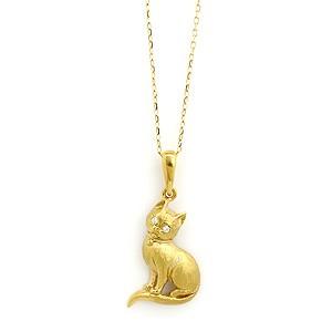 猫モチーフペンダントネックレスダイヤモンドK18ゴールドペンダント