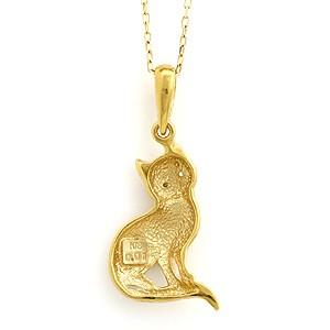 猫モチーフペンダントネックレスダイヤモンドK18ゴールドペンダント