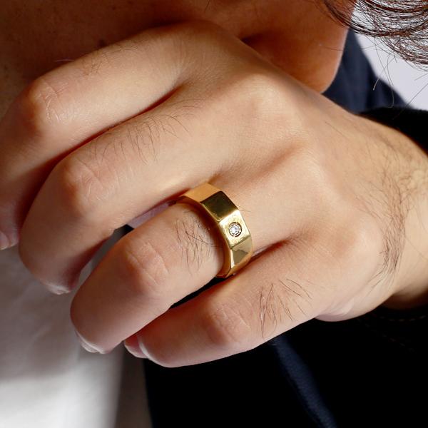 18金メンズリング ダイヤモンド0.1ctゴールド k18金指輪 ダイヤ刻印