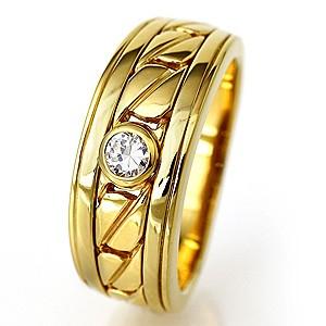 18金メンズリンゴールド K18 ダイヤモンド 0.2ct指輪ダイヤ刻印入り