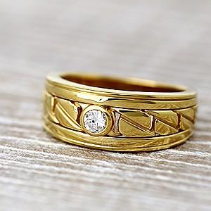 18金メンズリンゴールド K18 ダイヤモンド 0.2ct指輪ダイヤ刻印入り