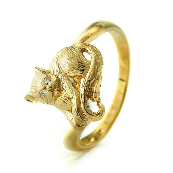 キャットリング猫リングK18YGレディースダイヤモンド指輪イエロー  