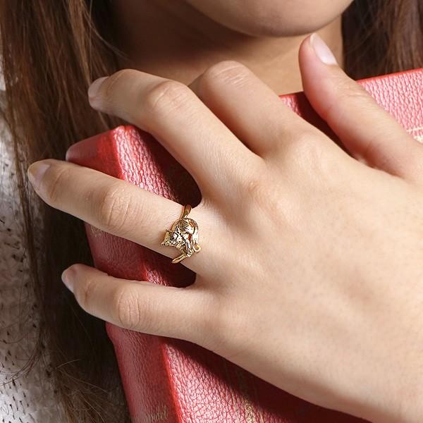 キャットリング猫リングK18YGレディースダイヤモンド指輪イエロー  