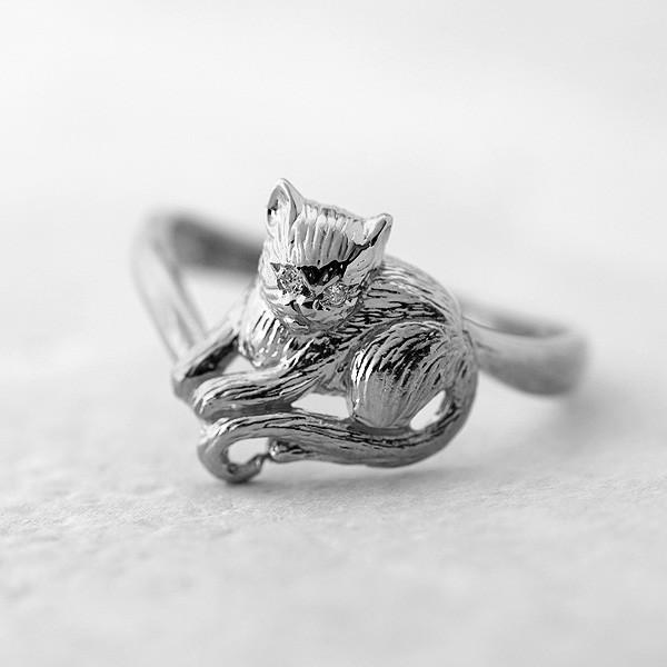 サビ猫キャサリン☆Pt900 リング 美品☆ キャットリング猫リングPT900レディースダイヤモンド指輪プラチナ