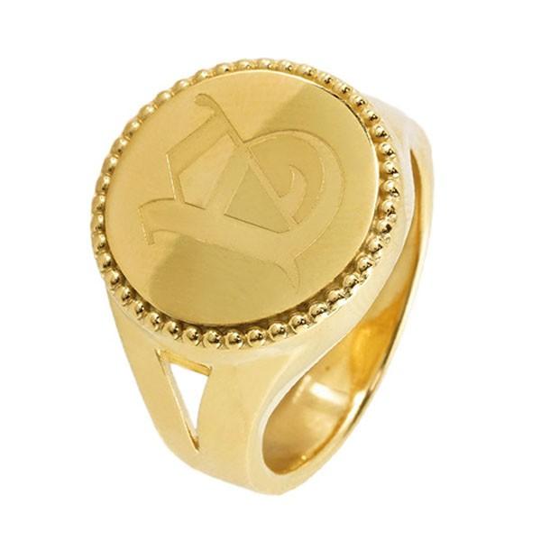 18金 メンズ 指輪 K18 金 ゴールド 印台 イニシャル リング 大