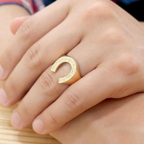 18金メンズ ダイヤ 指輪 馬蹄 ダイヤモンド ホースシュー ゴールドK18  