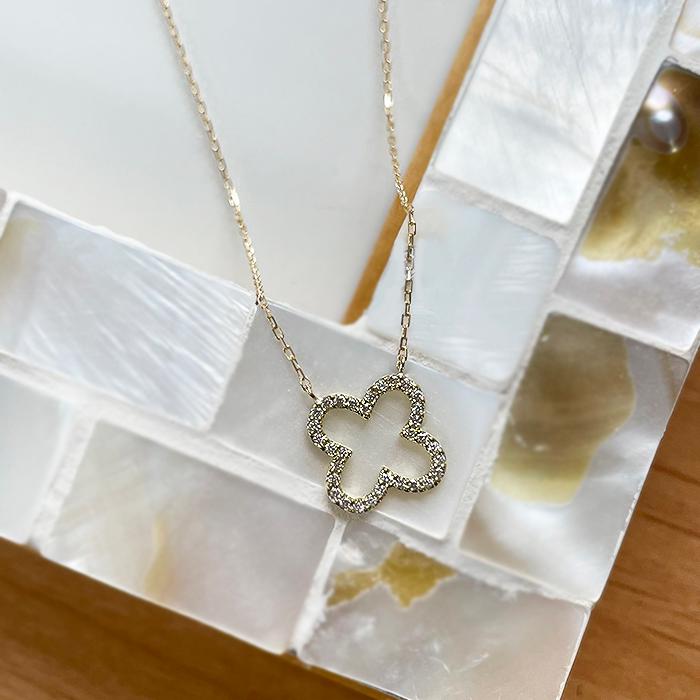 18金フラワーモチーフペンダントネックレスK18ゴールドダイヤモンド