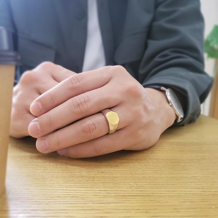 シルバー925 24金 K24 メンズ 男性 シルバー印台リング 指輪 太め 金
