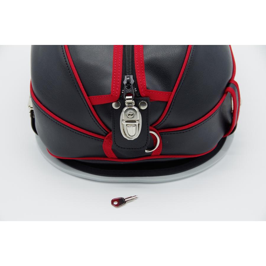 スポーツタイプ 黒×赤ライン (ラグビーボール型)　コロナツーリングバッグ　全国送料無料