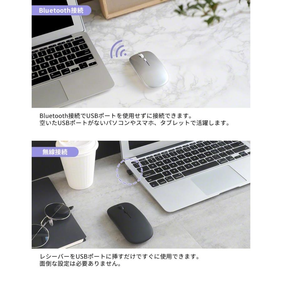 ワイヤレスマウス マウス 無線 電池式 静音 Bluetooth 軽量 薄型 DPI切替 小型 デスク パソコン  乾電池 スリーアール 3R-MOB01｜coroya｜02