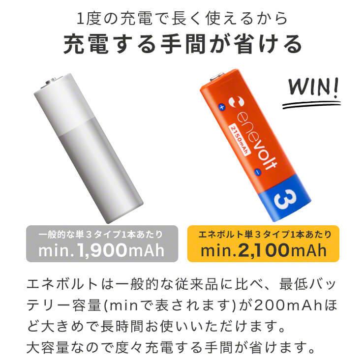 充電池 単3 単三 セット 8本 エネボルト 乾電池 充電式 大容量 enevolt  2150mAh 車中泊グッズ カラフル 単3電池 単三電池 防災 | enevolt | 14