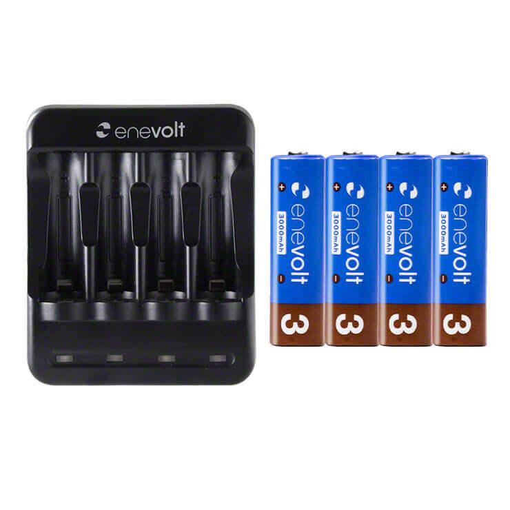 enevolt 充電池 単3 セット 4本 充電器 充電式電池 乾電池 3000 ケース