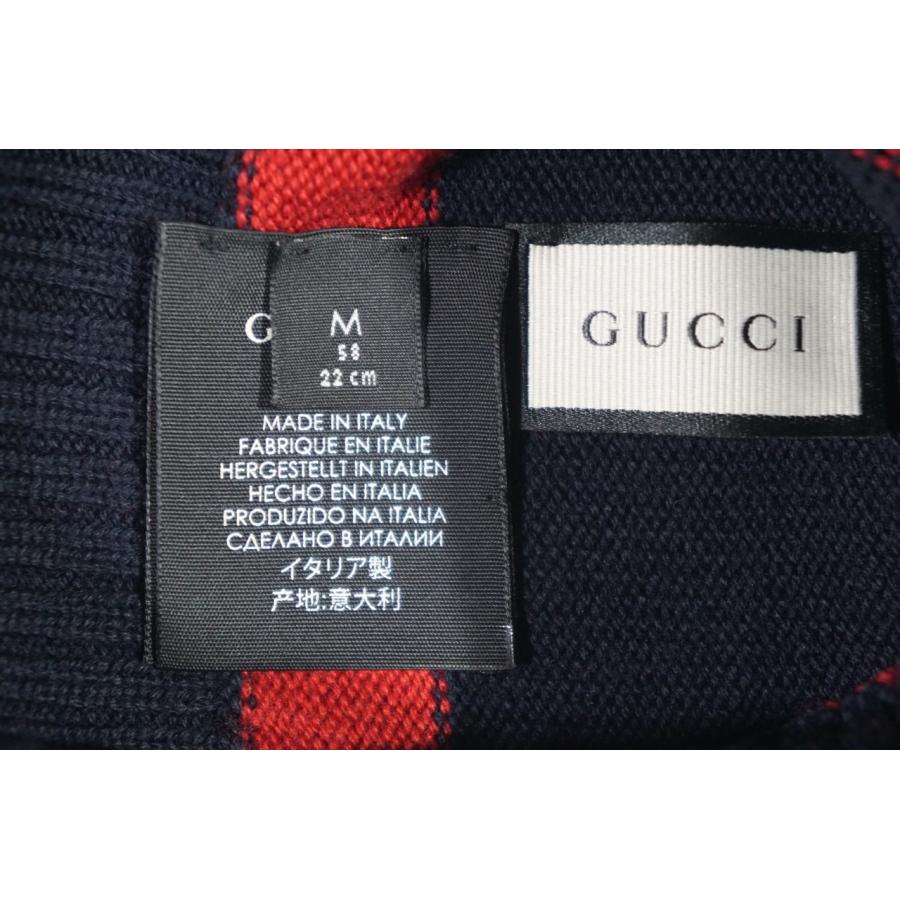 GUCCI グッチ ワンポイント ロゴ ボルドー ライン ニット キャップ