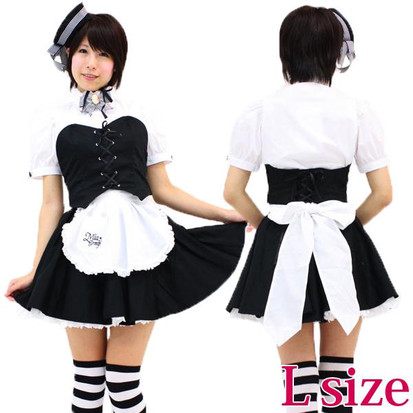 Newミアカフェ・ミアリラミニ制服（立て襟） L コスプレ 可愛い メイド アリス ウェイトレス アニメ 制服 ハロウィン 大きいサイズ 男女兼用 女装 男の娘