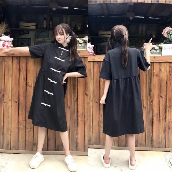 チャイナ風 ブラックワンピース 五分袖 ゆったり大きめフリーサイズ ワンピース ドレス トップス カジュアル きれいめ 韓国ファッション 中国ファッション Mr0008 コスプレ通信 通販 Yahoo ショッピング