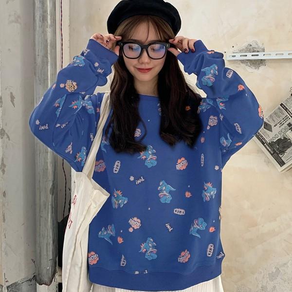 カワイイ恐竜プリント トレーナー ネイビー ネイビー スウェット ジャージ トップス カジュアル きれいめ 韓国ファッション 中国ファッション ギャル Mr0179 コスプレ通信 通販 Yahoo ショッピング